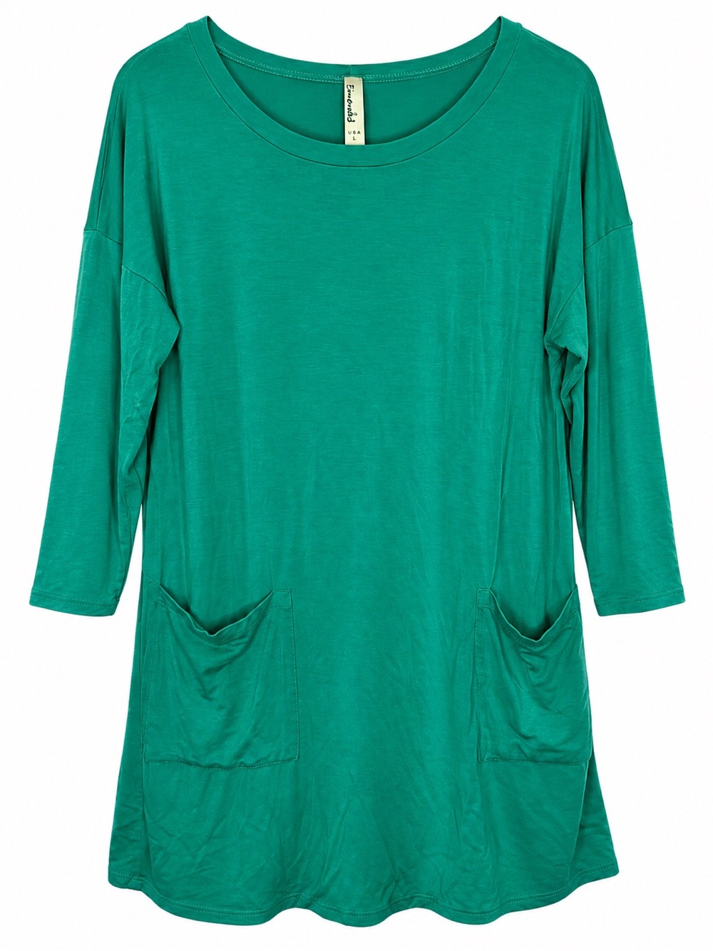 Emerald USA Large Green Long Sleeve Tunic Top Button Back Pockets